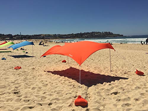 ZiggyShade UPF50 Lycra Fabric Family Beach Sunshade Tent with Sandbag Anchors and 4 Pegs, Orange