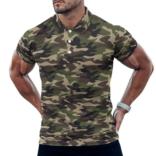 Polo de golf pour homme imprimé camouflage vert foncé coupe sèche en maille douce