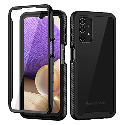 seacosmo for Samsung A32 5G Case Galaxy A32 5G Case with Screen Protector Full Body Shockproof Protection Armour Cover Slim Fit Bumper Protective Phone Case for Samsung Galaxy A32 5G - Black/Clear