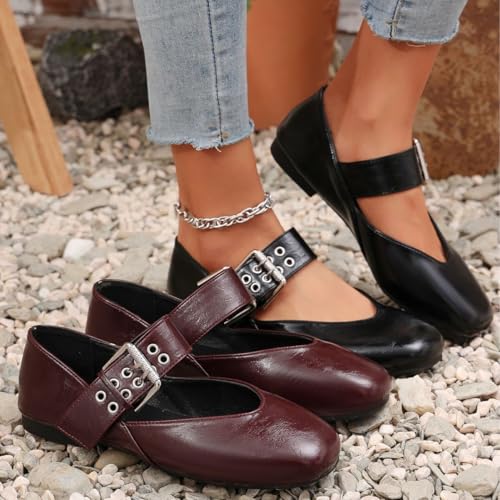 Square-Toe Mary Jane Flats, Elegant Ballet Flats, Dressy Comfortable Buckle Strap Slip On Ballerina Dress Shoes3