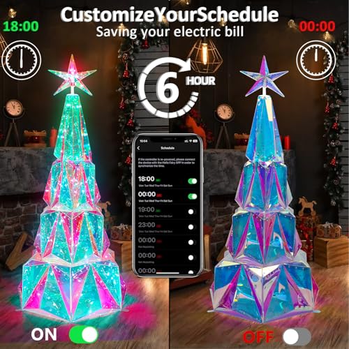 40'' Prismatic Iridescent DIY Multi-Color LED Folding Christmas Tree with Smart APP Control, LED Christmas Tree Music Sync for Indoor/Outdoor Holiday Decorations