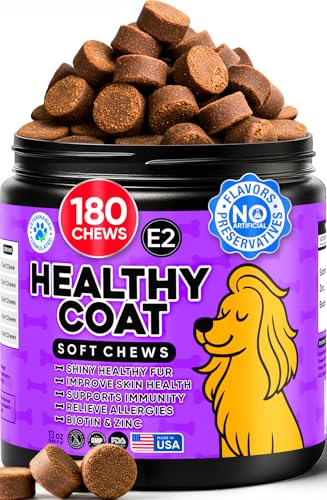 Omega 3 Fish Oil Chews for Dogs Skin & Coat Supplement for Dog Allergy Chews- Anti Itch for Dogs - Soothes Itchy Skin & Shedding with Salmon - EPA & DHA - Chicken Flavor - 180 Chews for Daily Care