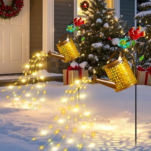 Solar Lights Outdoor, Watering Can with Cascading Lights, Watering Can