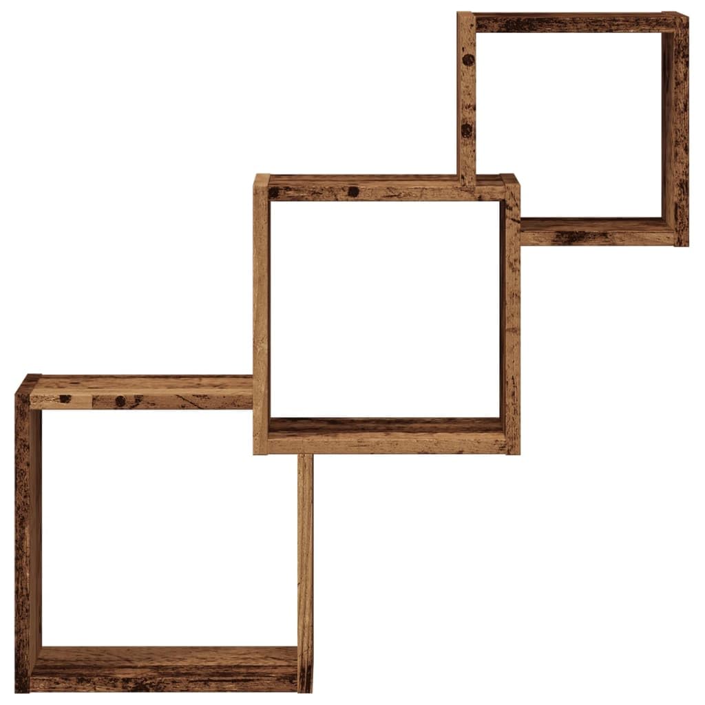 Scaffale a cubo, effetto legno anticato, 68 x 15 x 68 cm, set di mensole sospese per soggiorno, camera da letto, corridoio, mensola decorativa