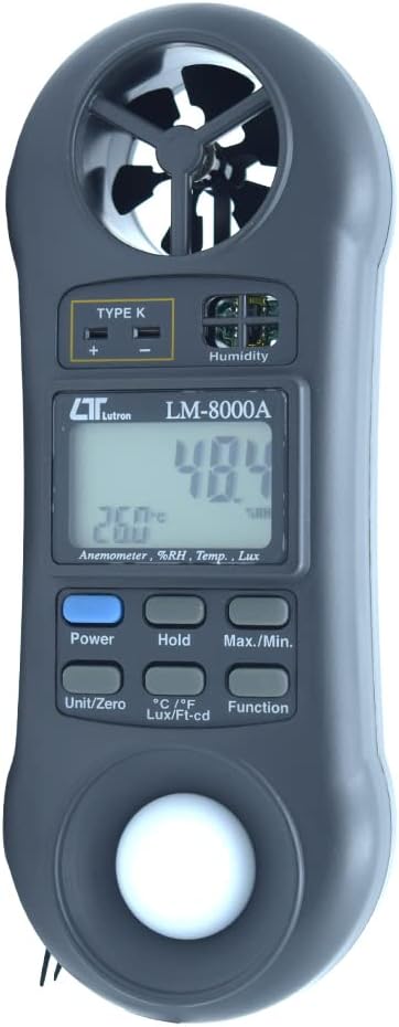 4 in 1 Environmental Quality Meter Anemometer Humidity Light Meter Tester Thermometer Model: LM-8000A Along with Calibration Certificate by INSTRUKART