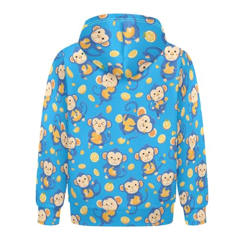 KLL Blue Monkey Pattern Boys And Girls Sweatshirt Fashion Hooded Pullover Hoodies Kangaroo Pocket2