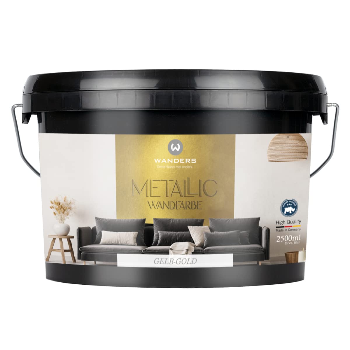 Wanders Metallic Wandfarbe Gelb-Gold (2,5 Liter) moderne Metallic Effekt Wandfarbe in 9 exklusiven Farbtönen, Effektfarbe innen für Zuhause, Made in Germany