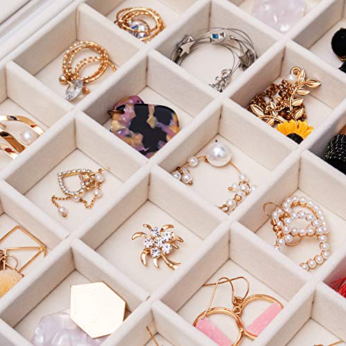 Mebbay 35 Grid Velvet Jewelry Tray Organizer Felt Jewelry Box Tray Holder With Clear Lid For Drawer, Stud Earring Necklace Bracelet Ring Healing Stones Storage (Creamy White), 13.8" X 9.4" X 2" #TOP3