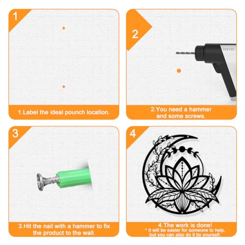 NBEADS Fase Lunar con Flor de Loto Metal Decoración de Pared, Decoración Colgante de Pared de Estilo Mate para el Hogar, Jardín, Hotel, Pared para Oficina, Regalo de Decoración del Festival, 30x30 cm - imagen 4