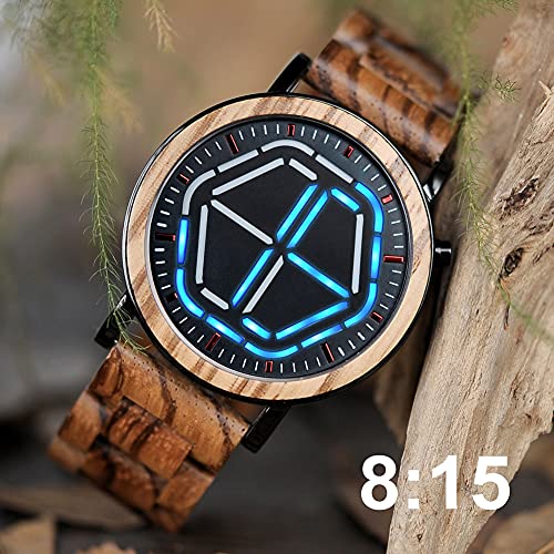 Bobo Bird Bamboo Watch Mens Large Size Digital Led Display Night Vision Handmade Wooden Watches (Blue) #TOP5