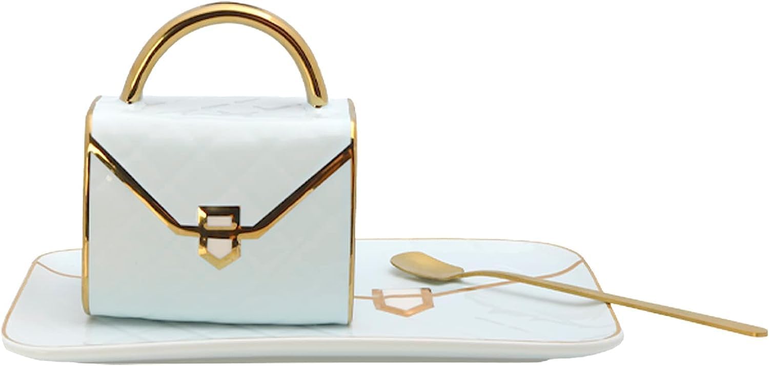 THE WHITE SHOP Coffee Mug,Tea Cup Set,Coffee Cups Ceramic Travel Mug,Handbag Shaped Mug With Saucer And Spoon,Halloween Mugs With Gift Box For Women/Blue