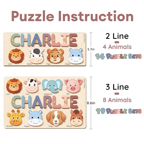 Image of Custom Name Puzzle for Toddlers - Personalized Baby Gift with Animal Art Backdrop | 48 Animal Themes | 1st Birthday Gift for Boy & Girl | Personalized Baby Gifts