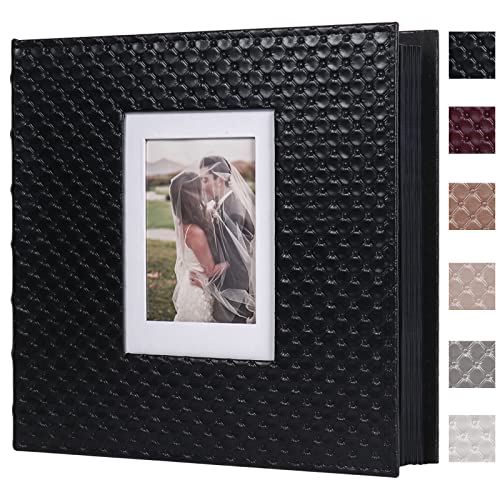 RECUTMS Photo Album Self Adhesive 30 Pages 4x6 5x7 8x10 Photos of Any Size White Inner Button Grain Leather DIY Scrap Book Baby Photo Albums Family Wedding Anniversary Photo Book Album （Black）