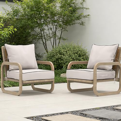 Image of 24x24 Outdoor Chair Cushions Set of 2, Waterproof Deep Seat Cushions for Patio Furniture with Removable Cover,Fade Resistant 4'' Outdoor Seat Cushion with Ties Handle for Sofa Couch,Cream Black Piping