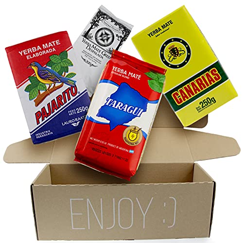 Yerba - Juego de té mate Taragüi tradicional 250 g + Pajarito tradicional 250 g + Canarias tradicional 250 g + Mate Green Despalada 200 g Cover