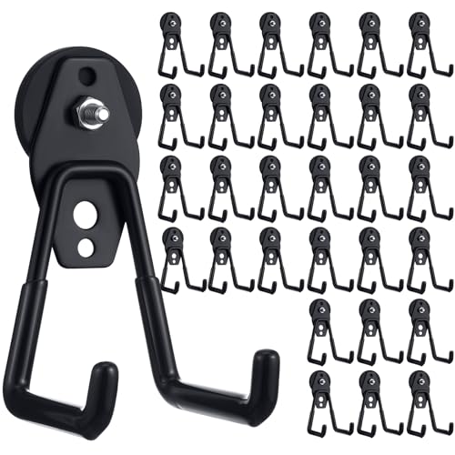 Image of Landhoow 30 Pcs Large Magnetic Hooks Heavy Duty Garage Magnet Hooks Strong Storage Utility Magnetic Hangers with Anti Slip Rubber Coating for Indoor and Outdoor Hanging (Black)
