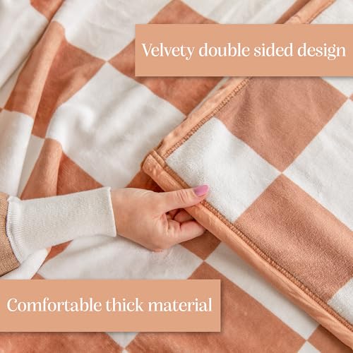 Outrageously Soft Checkered Throw Blanket, 50 x 70 in, Terracotta — view 3