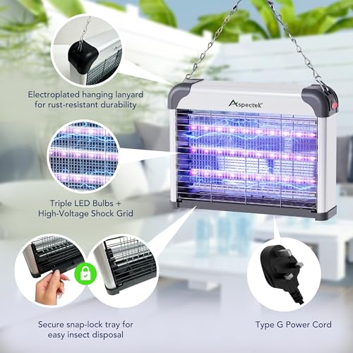 Aspectek LED Bug Zapper Indoor – High-Voltage Mosquito and Fly Trap, Energy-Efficient Insect Killer with 3 Long-Life LED Lamps, Safe & Durable Bug Light Trap for Home