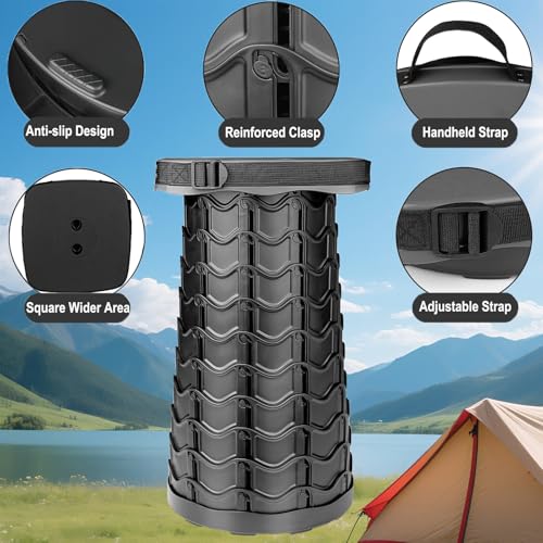 Image of 2 Pack Collapsible Stool, 400lbs Max Weight, Lightweight But Sturdy, Portable Retractable Folding Telescoping Foldable Camping Stool for Adults Outdoor Fishing Hiking BBQ