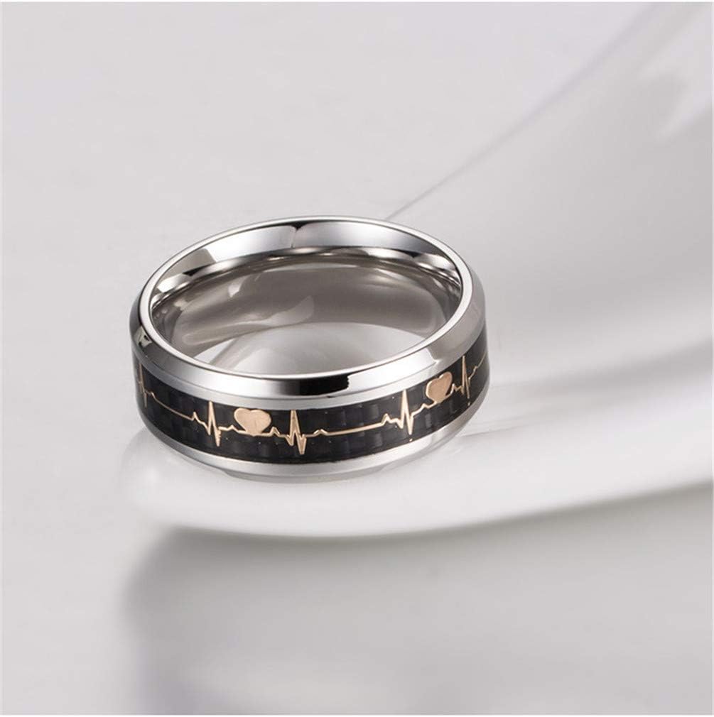 HIJONES Unisex 7MM Love ECG Heartbeat Spinner Ring Stainless Steel Wedding Promise Band Black Blue
