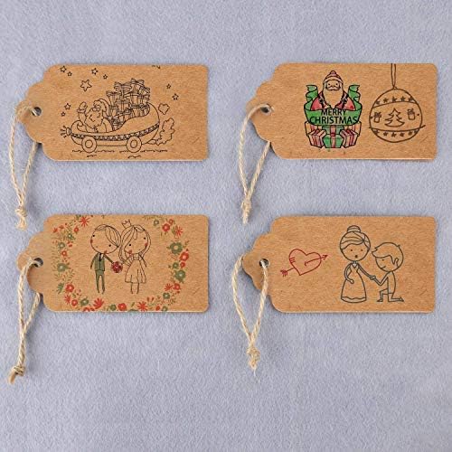 Gift Tags,120 PCS Kraft Tags Christmas Tags for Wedding Brown DIY Rectangle Craft Hang Tags with Free 100 Feet Natural Jute