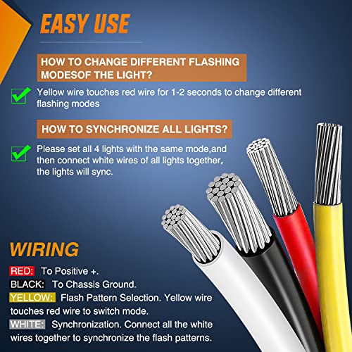 Image of Nilight 4PCS 24LED Emergency Strobe lights 12V 24V Amber White Surface Mount Grille Hazard Safety Warning Lights Sync Feature Side Flashing Marker Flash for Car Truck Campers