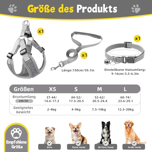 3 Stück Hundegeschirr und Leine Set, Verstellbares Brustgeschirr, Reflektierendes atmungsaktives Hundegeschirr mit D-Ring, Hundegeschirrs Set für Welpen, Kleine Hunde