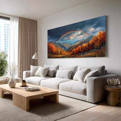 Tableau XXL paysage automne forêt cadre decoration murale grand salon 70x140 cm