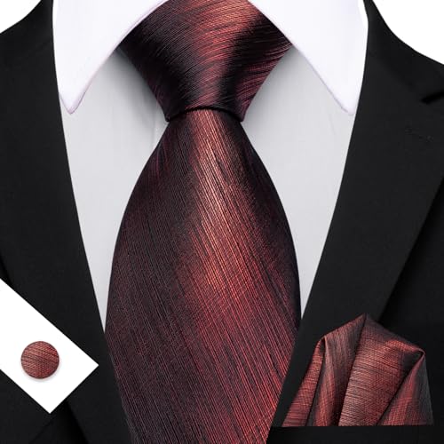 Image of Barry.Wang Striped Men Ties Set Silk Necktie Handkerchief Cufflinks