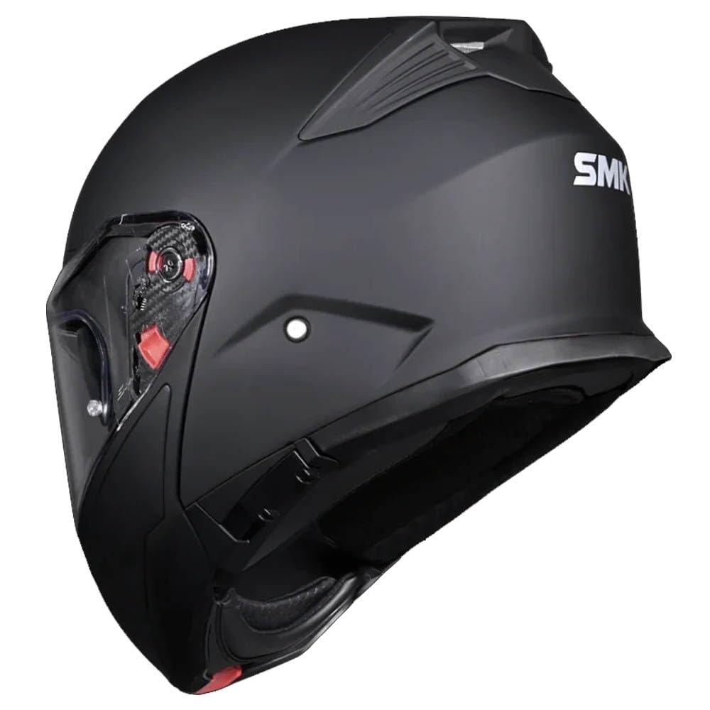 SMK Gullwing Negro Mate, Casco de Moto Modular Abatible PJ para Hombre y Mujer, con Visera Interior Ahumada, Interior Desmontable, 22.06