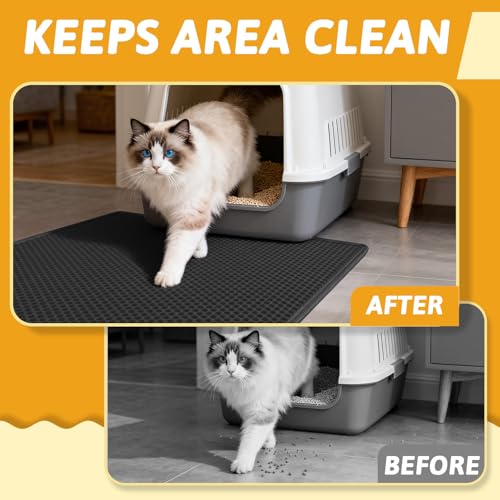 Image of Pieviev Cat Litter Mat Double Layer Waterproof Urine Proof Trapping Mat 1 Pack (Black, 30x24 Inch (Pack of 1))