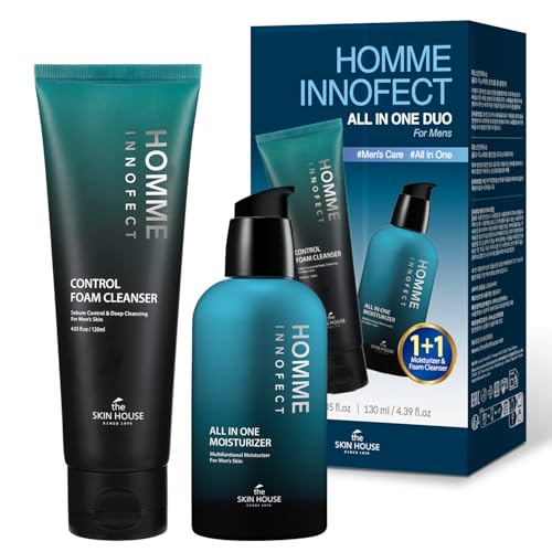 The Skin House HOMME INNOFECT All-in-One Skincare Duo for Men | Foaming Face Wash & All-in-One Moisturizer (Toner + Serum + Aftershave Balm) | Korean Skin Care for Sensitive Skin