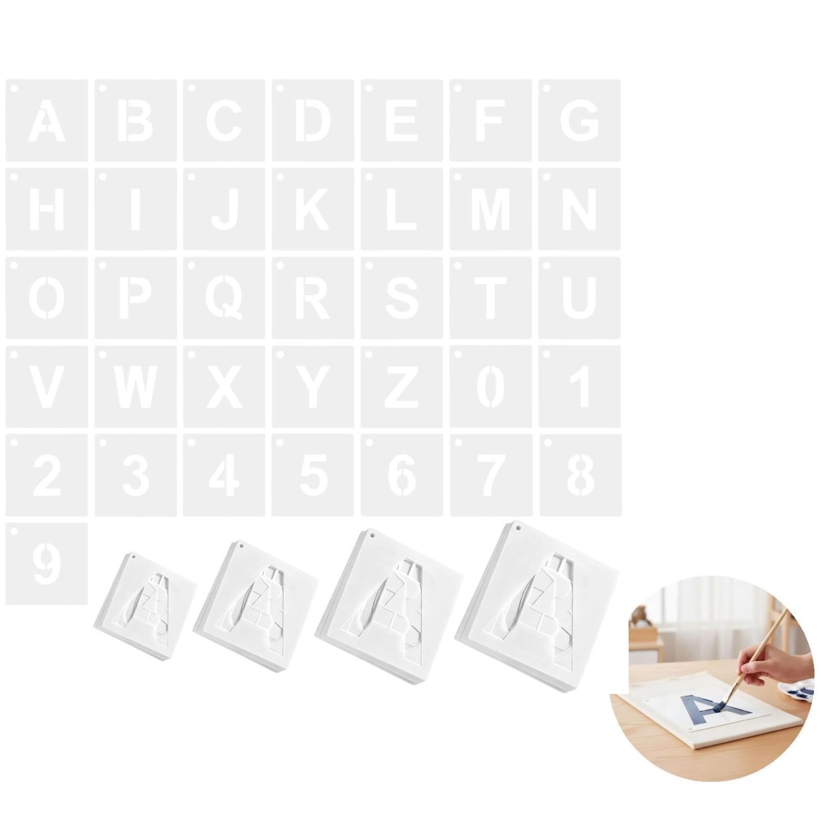 144 Stück Buchstaben- und Zahlenschablonen-Set, wiederverwendbare Kunststoffschablonen zum Malen, 1, 2, 3 und 4 Zoll, weiße PET-Schablonen für Wände, Stoffe und Bastelarbeiten