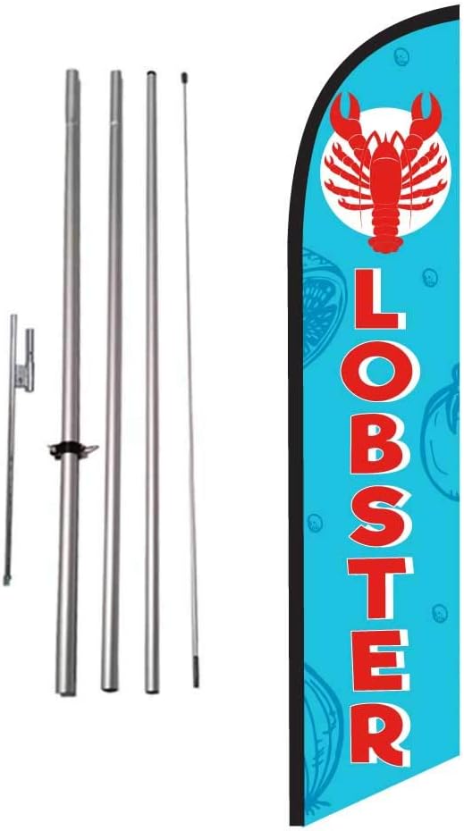 Lobster Seafood Feather Flag Kit with Ground Stake - 15ft Outdoor Advertising Swooper Banner Flag Set for Businesses