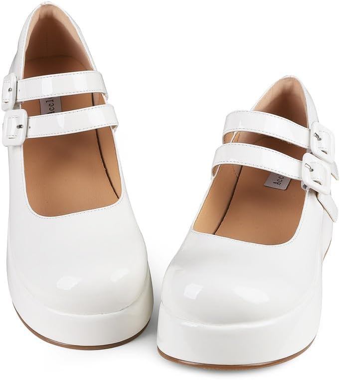 Accloris Platform Mary Jane Shoes Women Girls,Ankle Strap Round Toe Goth Chunky Uniform Dress Pumps Shoes Oxfords