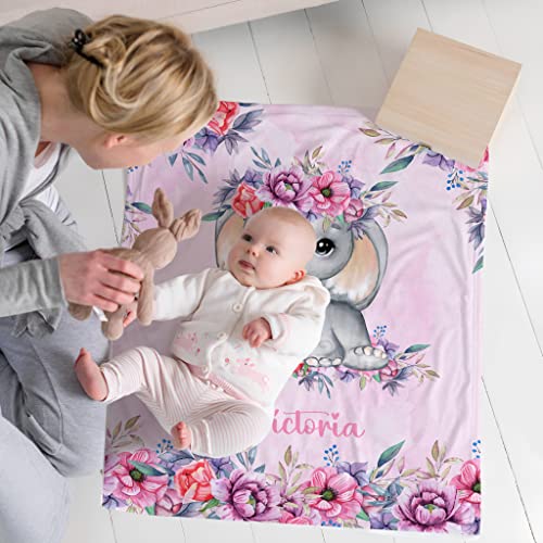 Ujduysd Personalized Baby Blanket For Girls, Custom Baby Blanket With Name Super Soft Personalized Name Blankets For Kids, Custom Elephant Blanket For Infant Toddler, Baby Gift Blanket For Birthday #TOP5