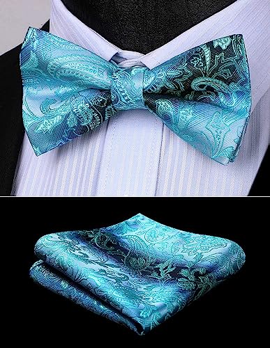 Image of HISDERN Bow Ties for Men Paisley Floral Pre-tied Bowtie Pocket Square Set Men's Formal Bow Ties Wedding Party