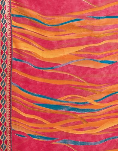 Image of SIRIL Women's Printed Chiffon Saree with Unstitched Blouse Piece