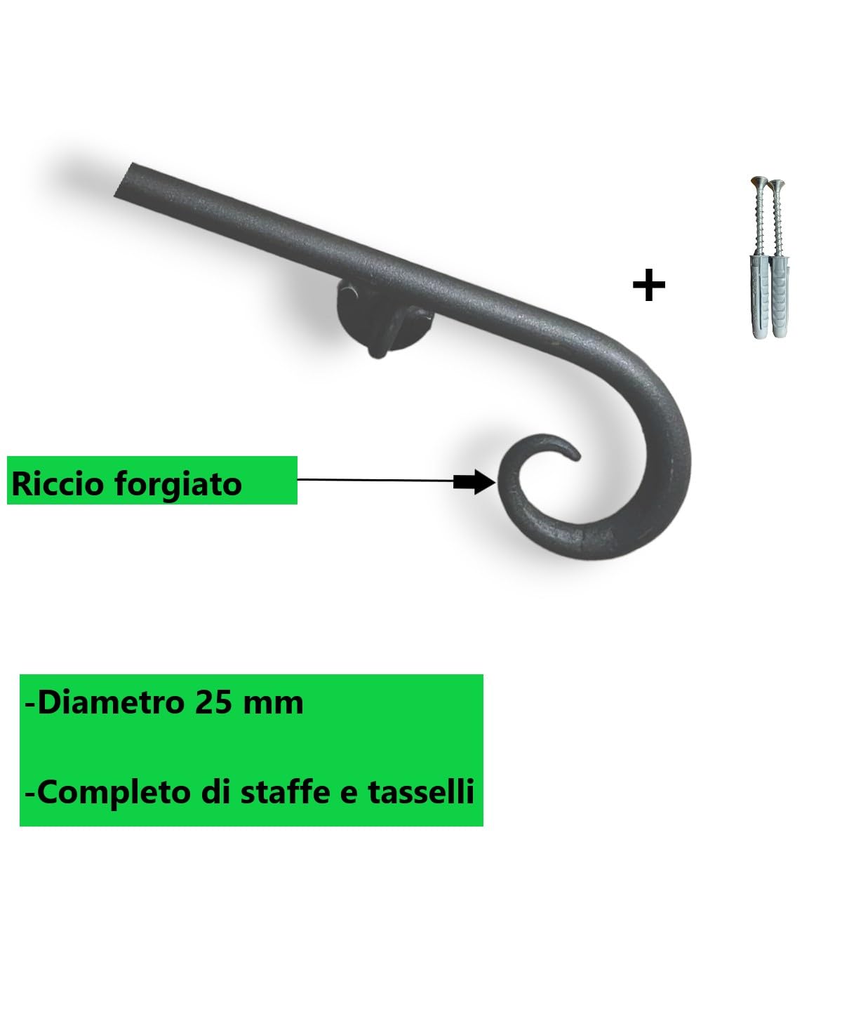 Corrimano in Ferro Mod. Positano da 50 cm a 400 cm- diametro 25 mm, adatto per scale interne e esterne, adatto per l'arredamento di qualsiasi stile. (Nero Antracite, 50 cm)