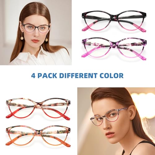 Image of Reading Glasses for Women feature lightweight anti-blue light lenses, spring hinges, cat-eye frames, anti-fatigue protection, UV resistance, and a classic and fashionable appearance(1.00x)