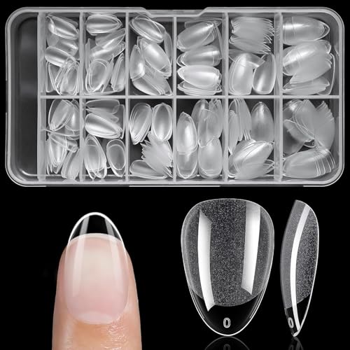AddFavor Short Almond Gel Nail Tips, 240pcs Acrylic Nail Tips Almond Full Cover Clear Press on Nails False Tips for Nail Extension, 12 Sizes Short Fake Nails