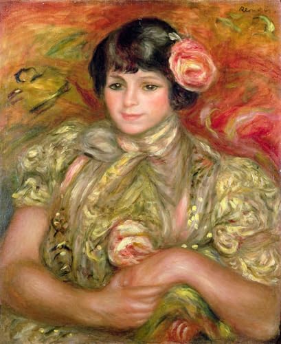Lienzo de Mujer con una rosa de Renoir 60x90cm para cuadros de salón