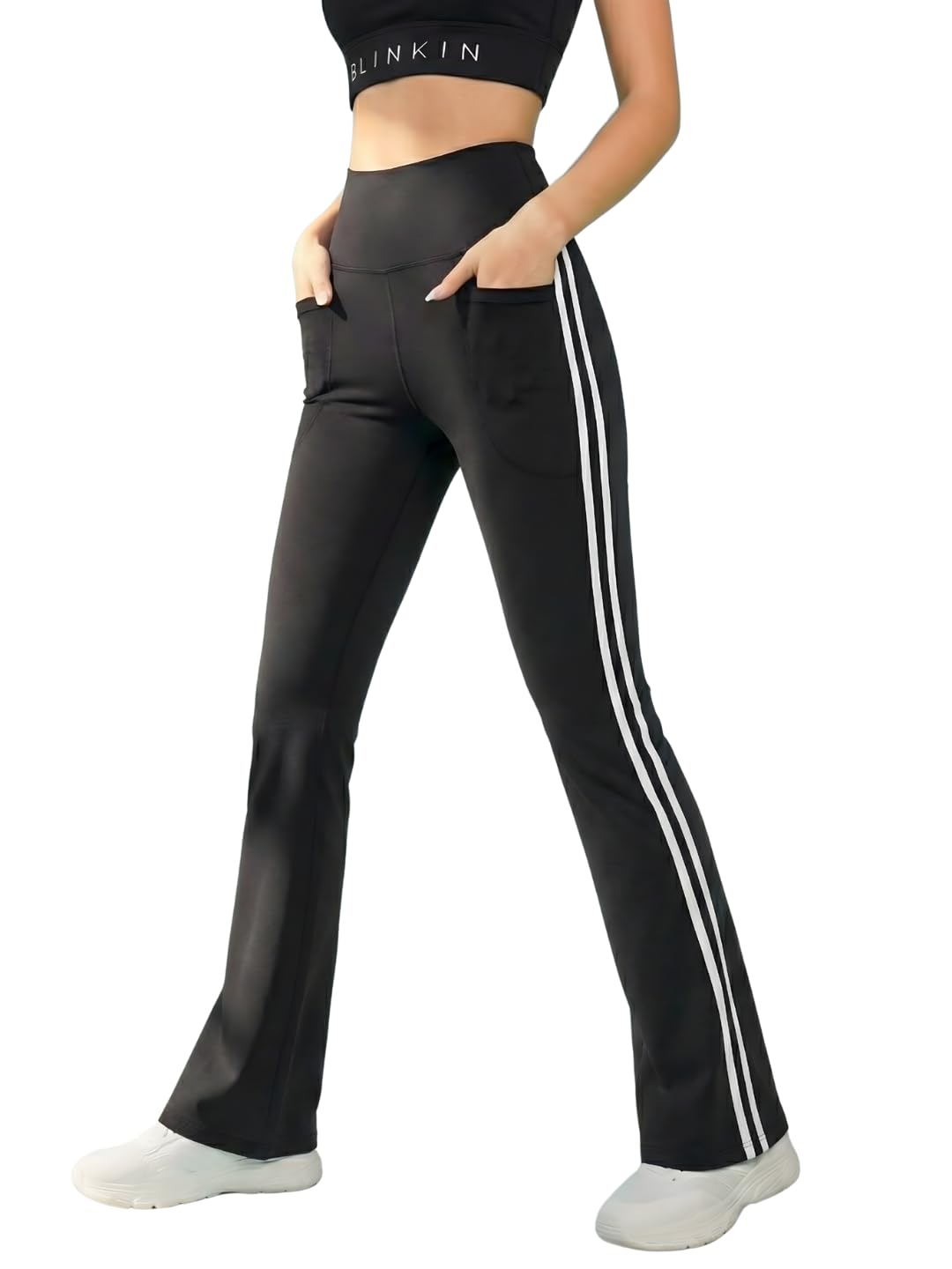 BLINKIN Flared Gym Pants for Women's Workout - The Ultimate Yoga Pants | Workout Lowers | Gym Track Pants for Women with Side Pockets (5430)