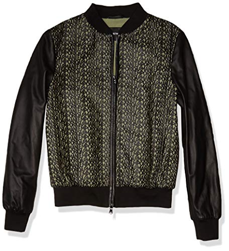 Emporio Armani Damen Leather Bomber with Laser-Cut Detail Lederjacke, schwarz/grün, 72