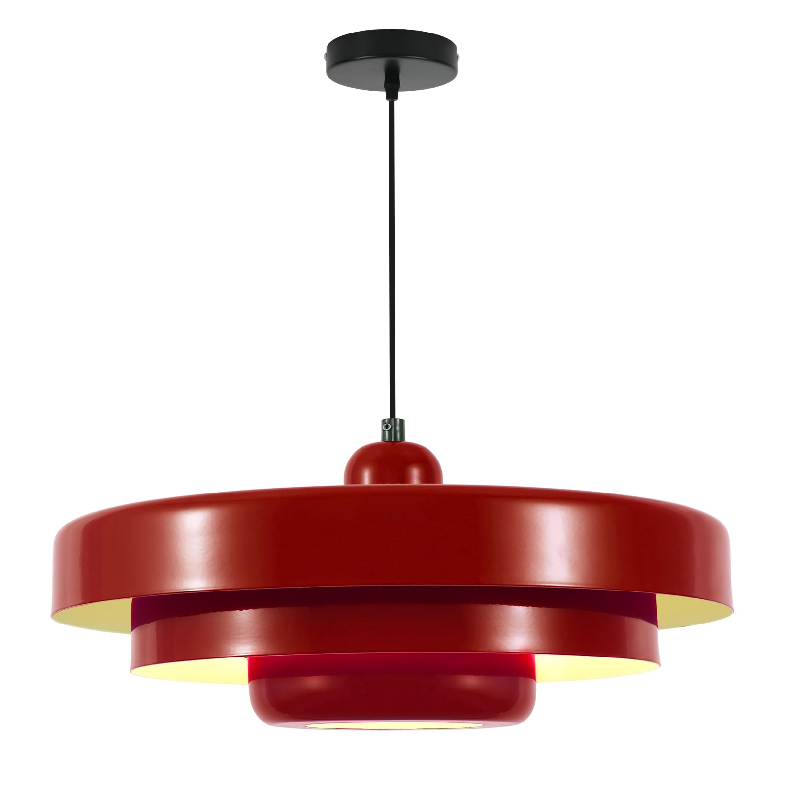 Cherry Red Pendant Lamp, 17.7 Inch Mid Century Retro Diner Adjustable Hanging Light, Disc Ceiling Light Fixture for Diner Bistro Living Room Kitchen Island