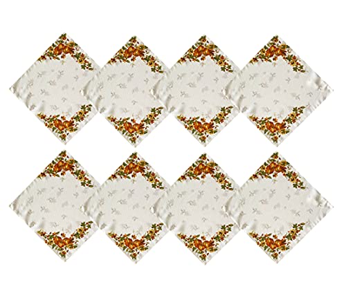 Lintex Stockbridge Pumpkin Harvest Bordered Thanksgiving Napkins, Autumn Fall Leaf, Sunflower And Acorn Border Print Easy Care Napkins, Set Of 8 Fabric Bordered Napkins #TOP7