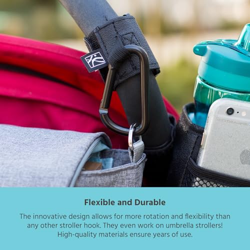 Image of J.L. Childress Universal Non-Slip Stroller Hooks for Bags 2 Pack, Black | Essential baby travel accessory with heavy duty carabiner clips & non-slip adjustable straps that attach to ANY stroller bar