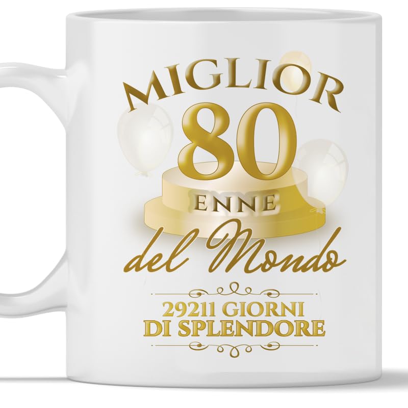 TeeDesign Tazza Elegante 80 anni. Regalo di Natale o Compleanno, Tazza simpatica e semplice per amico, amica, fratello, collega.