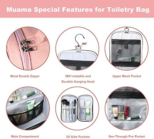 Muama Toiletry Bag for Women with Hanging Hook,Water-resistant makeup bag organizer cosmetic bag travel toiletry bag for Accessories, Shampoo, Full Sized Container, Toiletries 4 Muama Toiletry Bag for Women with Hanging Hook,Water-resistant makeup bag organizer cosmetic bag travel toiletry bag for Accessories, Shampoo, Full Sized Container, Toiletries