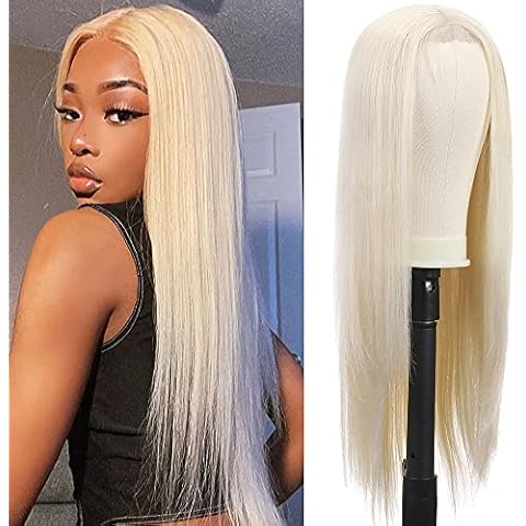 iShine Long Blonde Wigs for Women Blonde Lace Front Wig Natural 4x4 Lace Wig With Middle Part Synthetic Straight Platinum Blonde Wig for Christmas Gift Daily Party Use 24 Inch Cover
